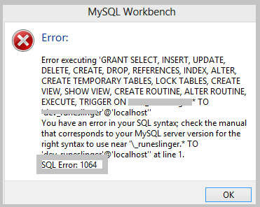SQL syntax error 1064