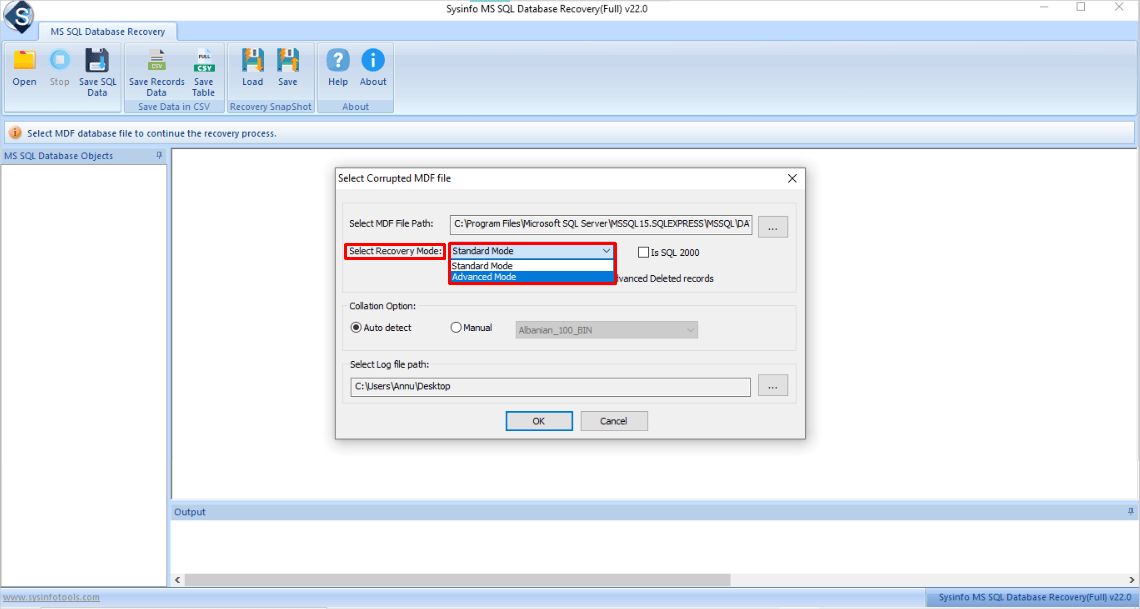 Choose the MDF file path