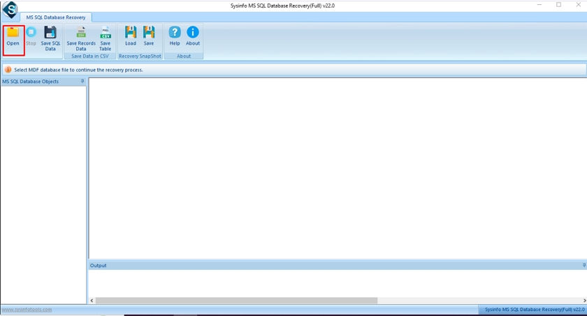 Then, click Open and select the corrupted MDF file.