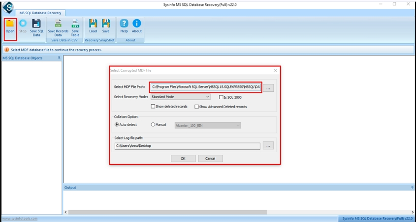 After that, verify that the selected MDF file path is correct.